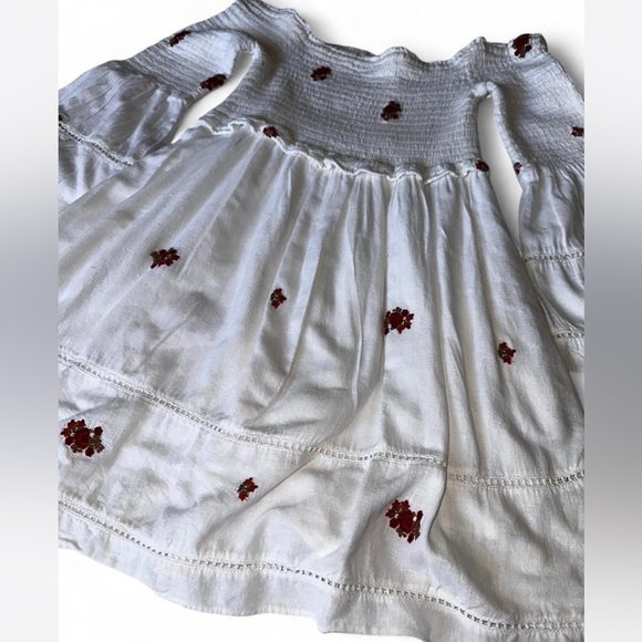 Free People white smocked gauze bell sleeve cotton dress size Small - Picture 5 of 6